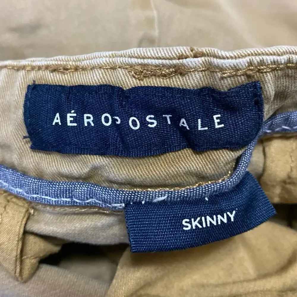 Aeropostale Men's Beige Khaki Mid Rise Skinny Trousers Chino Pants Size 30x32